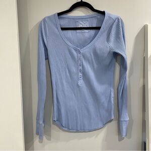 AERIE ribbed Henley Long Sleeve Blue Medium